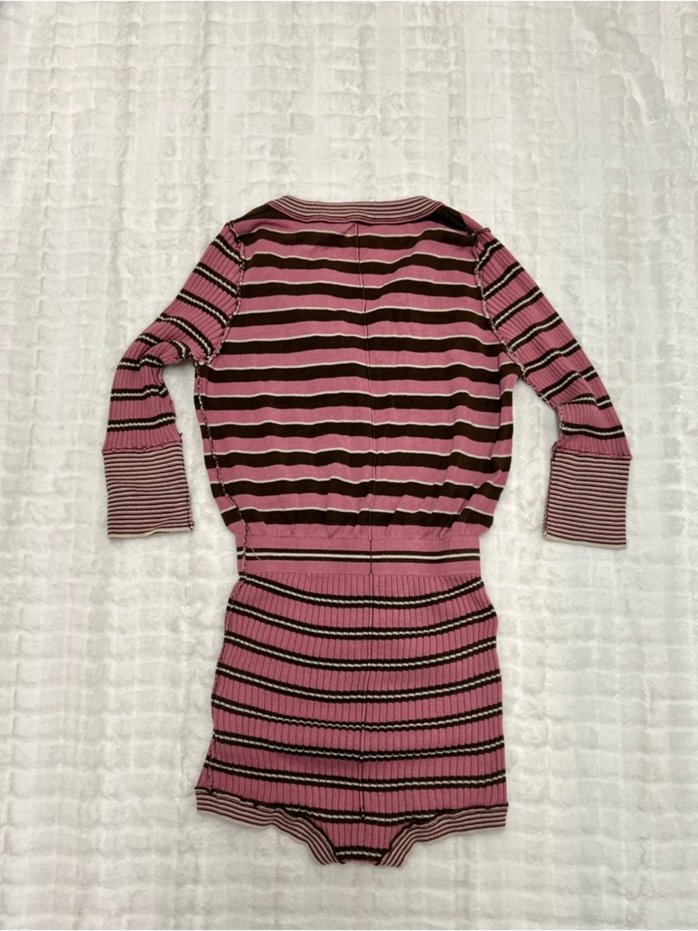 Free People Intimately - Easy to Love Striped Pink and Brown Soft Ribbed Romper - Picture 4 of 4